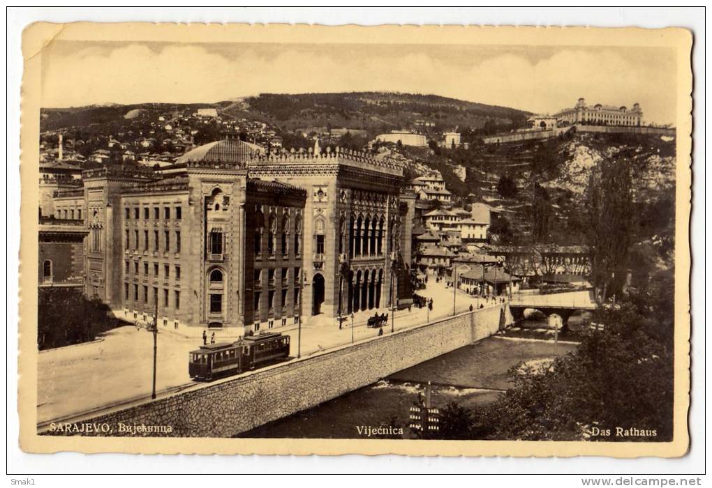 EUROPE BOSNIA SARAJEVO THE CITY HALL THE TRAM Nr. 416 OLD POSTCARD - Bosnia And Herzegovina