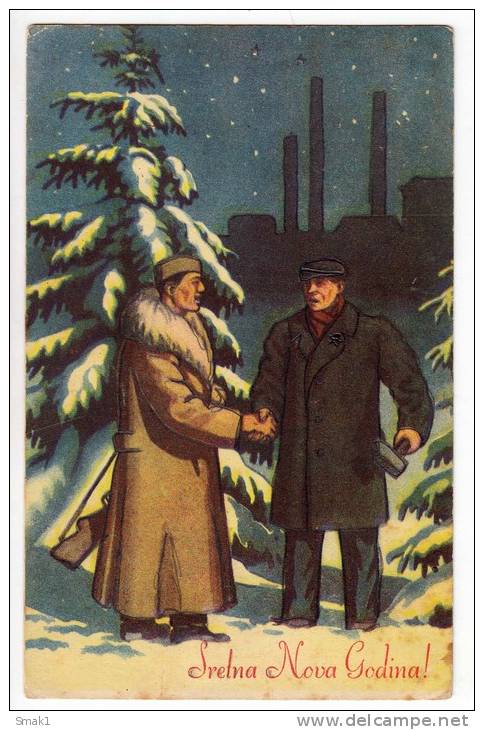 NEW YEAR GREETINGS IN THE WOOD OLD POSTCARD - New Year