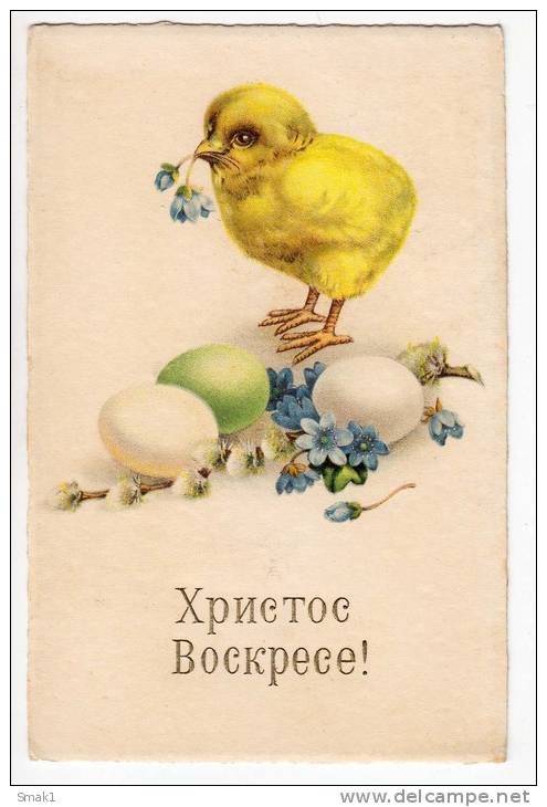 EASTER CHICKEN EGGS FLOWERS ERIKA Nr. 4017 OLD POSTCARD - Easter