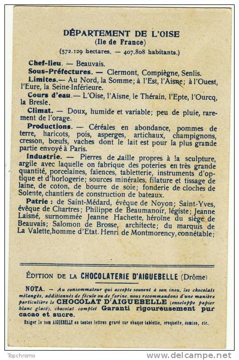 CHROMO Didactique Chocolat Aiguebelle Les Départements Oise Le Château De Pierrefonds Carte Département - Aiguebelle