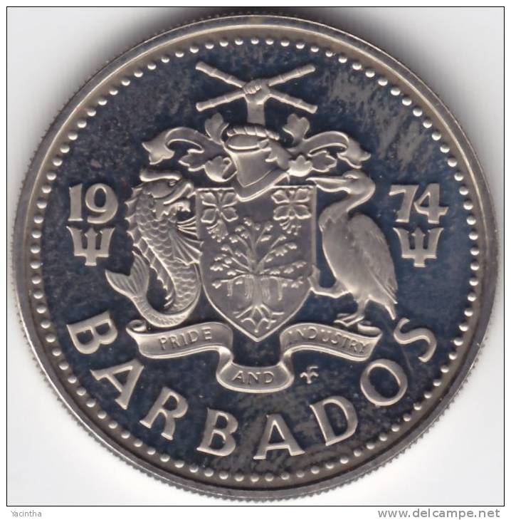 @Y@   Barbados  25 Cent 1974    PROOF    (C362) - Barbades