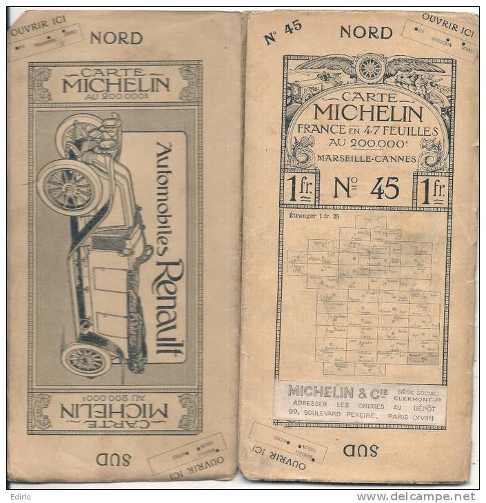 CARTE MICHELIN 1910 /1920 - Carte à 1.00 Fr - Marseille Cannes - N 45 - Couverture TB Interieur TTB - Cartes Routières