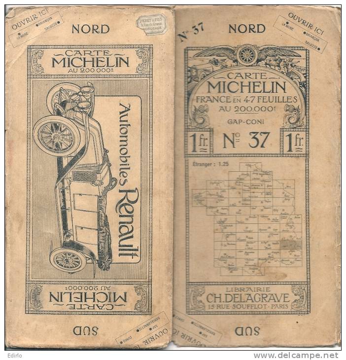 CARTE MICHELIN 1910 /1920 - Carte à 1.00 Fr - GAP CONI  - Couverture B ( Taches  Petits Plis)  Interieur TTB - Carte Stradali