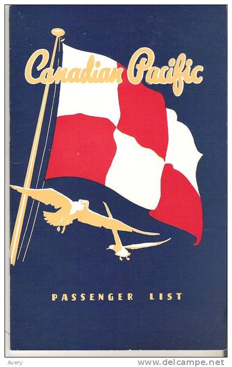 Canadian Pacific Passenger List  1948 Empress Of France - Europe