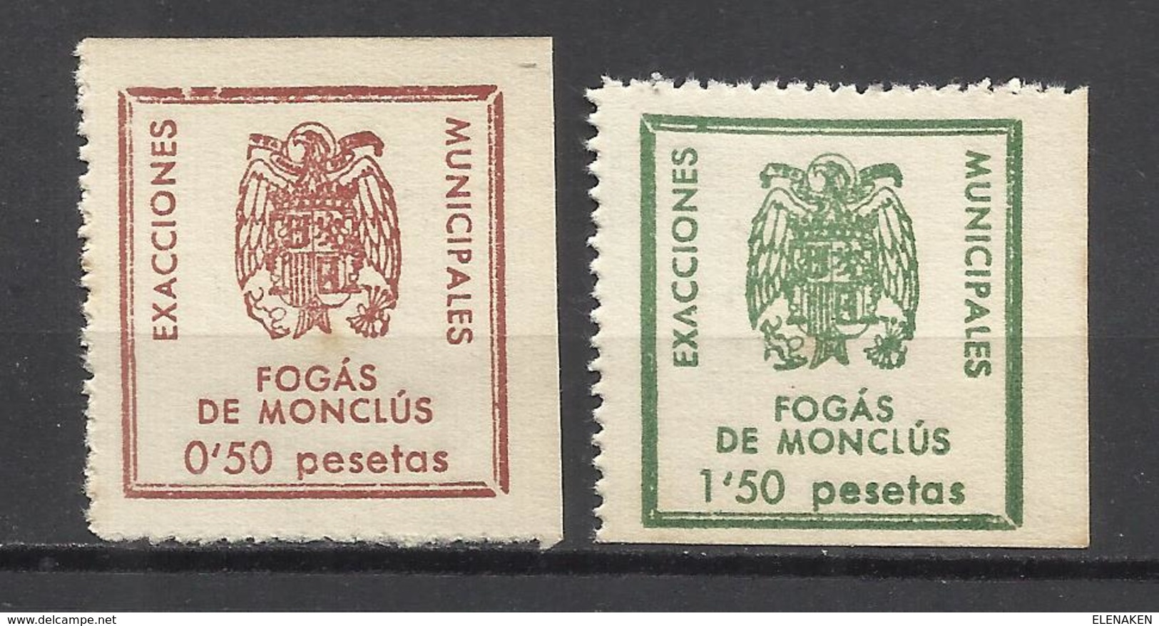 0748--SELLOS ESPAÑA GUERRA CIVIL VIÑETAS  FOGÁS DE MONCLÚS LOCALS 0,50+1,50 PTS. -STAMPS SPAIN CIVIL WAR BULLETS Monclus - Nationalist Issues