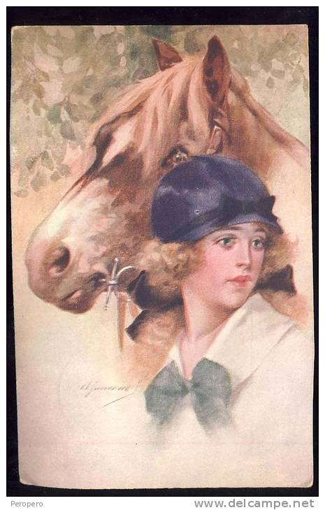 AK   PFERDE  HORSE     Lady With Horse    Italian Art Deco - Pferde