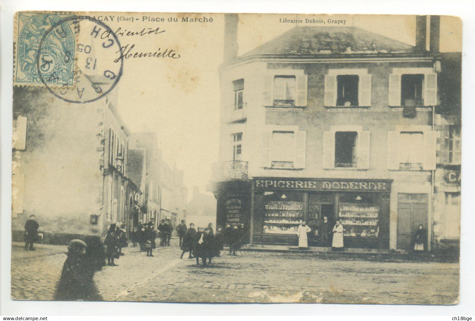 CPA : 18 - Cher : Graçay : Place Du Marché : Animation  ( Enfants Avec Cartable) , épicerie Moderne , Peu Commune - Graçay