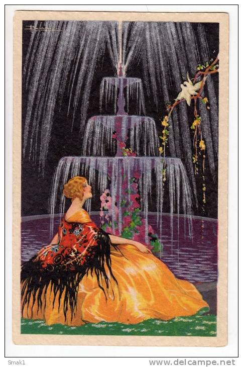 ILLUSTRATORS A. BUSI FANCY LADY BY THE WATERFALL DEGAMI Nr. 1000 OLD POSTCARD - Busi, Adolfo