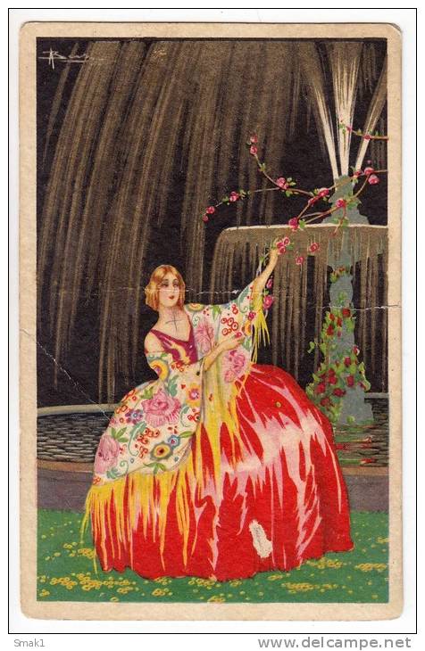 ILLUSTRATORS A. BUSI FANCY LADY BY THE WATERFALL Nr. 1000 OLD POSTCARD - Busi, Adolfo