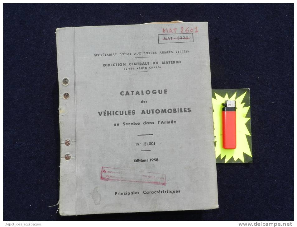 Rarissime CATALOGUE DES VEHICULES EN SERVICE DANS  L ARMEE 1958 !!!!!!!!!!!!!!!! - Voertuigen