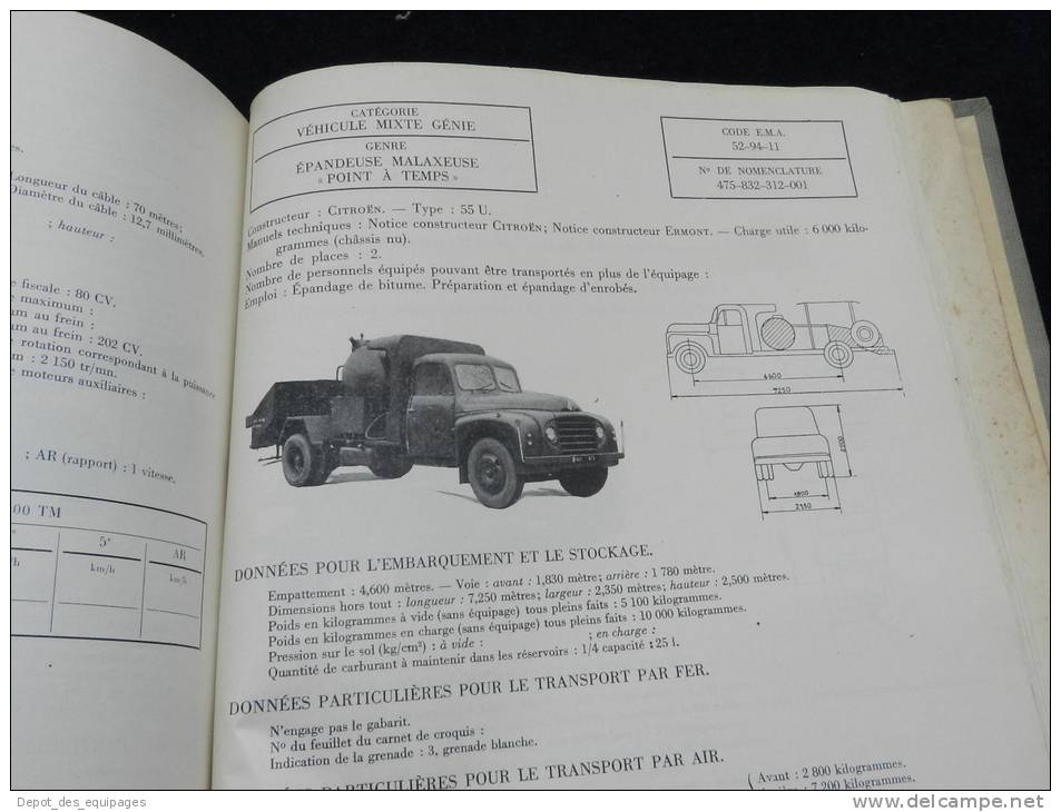 Rarissime CATALOGUE DES VEHICULES EN SERVICE DANS  L ARMEE 1958 !!!!!!!!!!!!!!!! - Véhicules