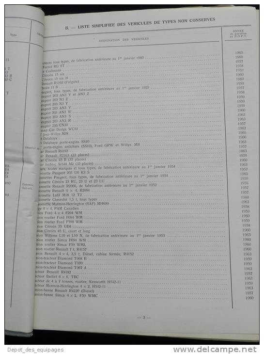 rarissime CATALOGUE DES VEHICULES EN SERVICE DANS  L ARMEE 1958 !!!!!!!!!!!!!!!!