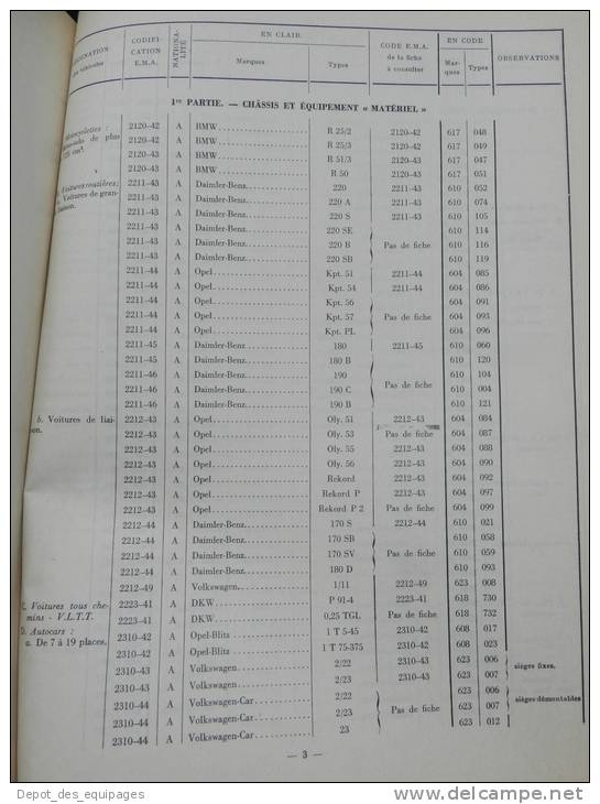 rarissime CATALOGUE DES VEHICULES EN SERVICE DANS  L ARMEE 1958 !!!!!!!!!!!!!!!!