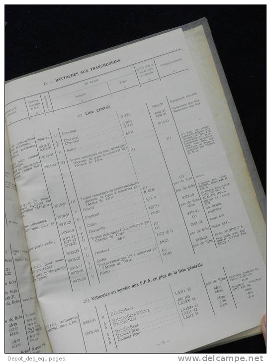 rarissime CATALOGUE DES VEHICULES EN SERVICE DANS  L ARMEE 1958 !!!!!!!!!!!!!!!!