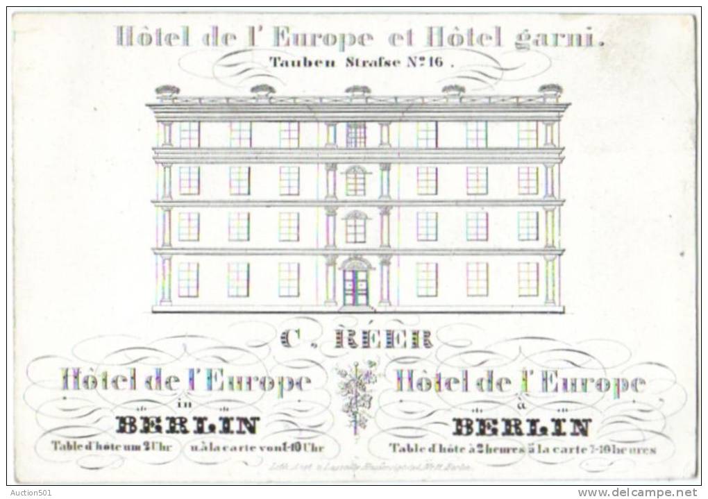 05061g Carte Publicitaire De C. Réer Hôtel De L'Europe à Berlin - Publicité