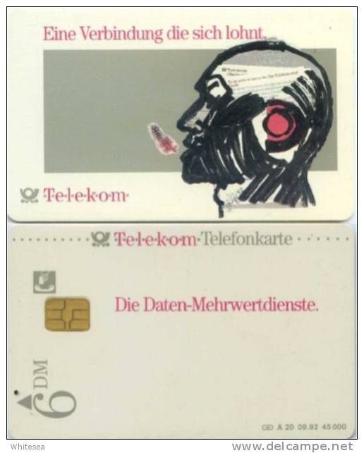 Telefonkarte Deutschland - A 20 09.92  - Werbung - Telekom - Daten-Mehrwertdienste -  Aufl. 45000 - A + AD-Series : Werbekarten Der Dt. Telekom AG