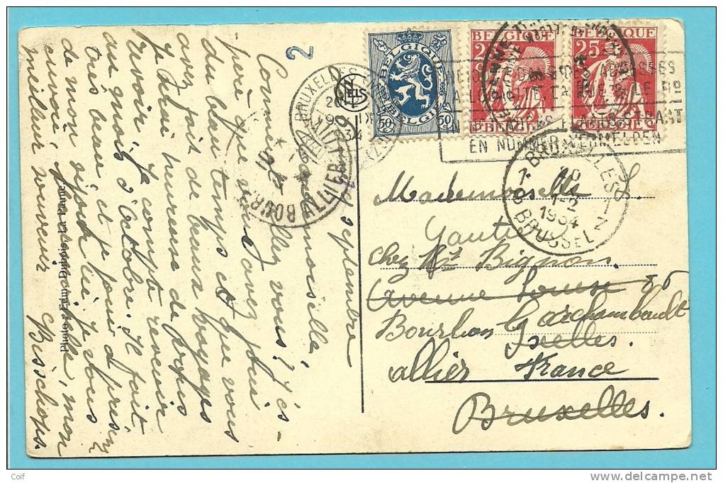 285+339 Op Kaart Met Stempel DE PANNE Naar BRUXELLES En Doorverzonden Naar BOURBON L'ARCHAMBAULT / ALLIER "France" - 1932 Cérès Et Mercure