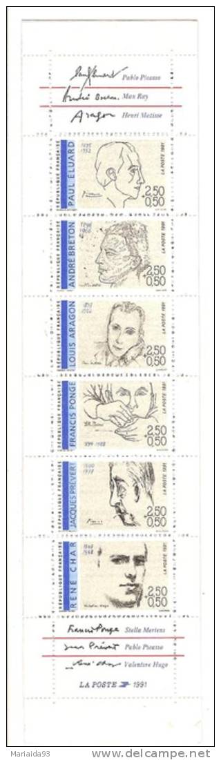 FRANCE - CARNET POETES FRANCAIS DU XXe SIECLE - PICASSO - BRETON - ARAGON - PREVERT - RENE CHAR - Commemoratives