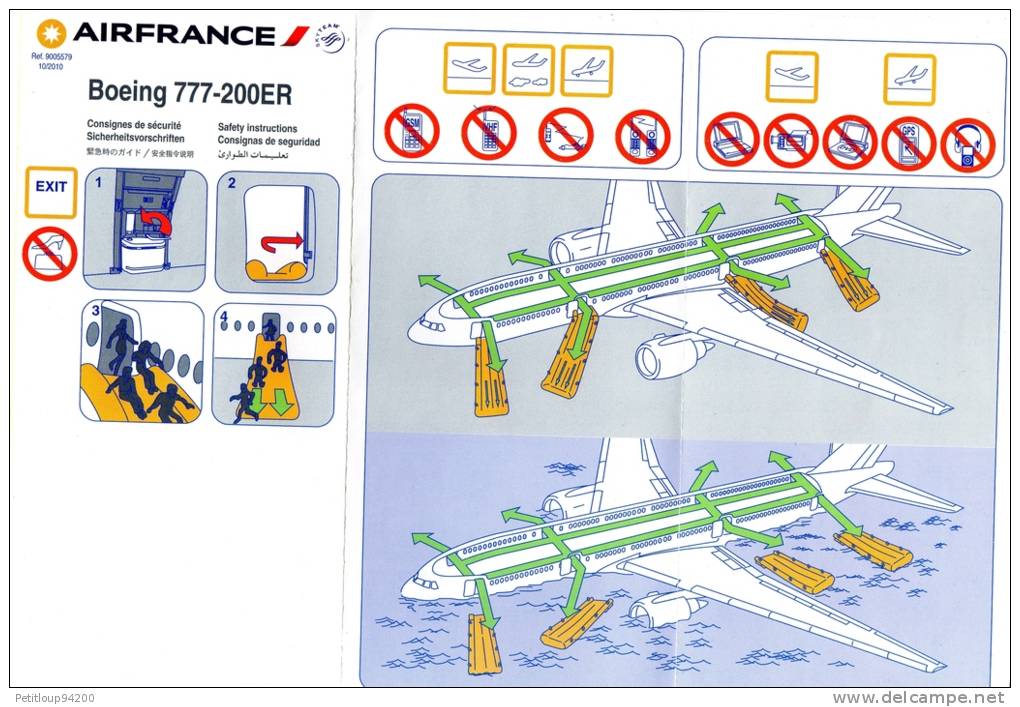 CONSIGNES DE SECURITE / SAFETY CARD  *BOEING 777-200ER  Air France - Safety Cards