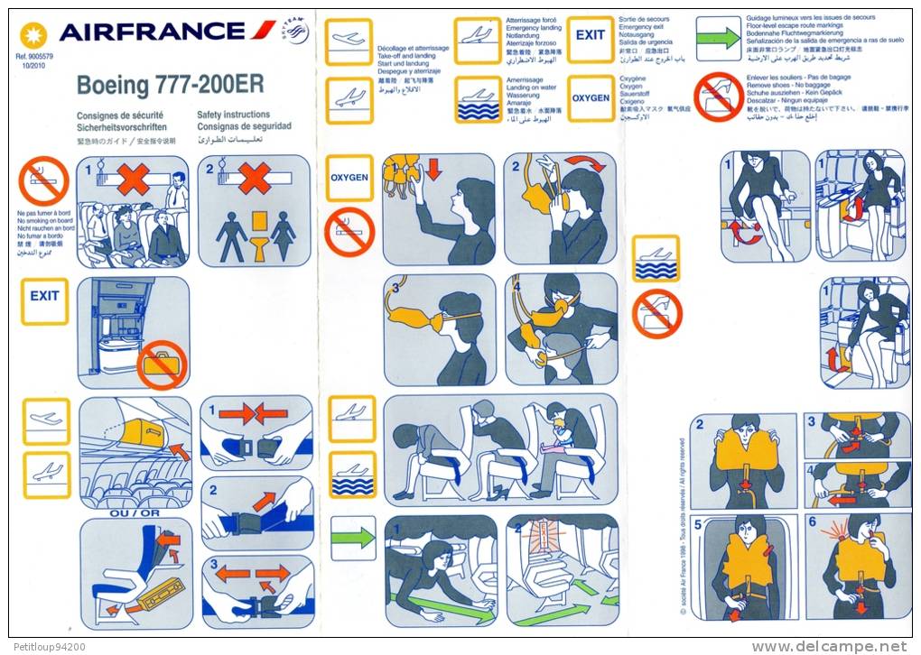 CONSIGNES DE SECURITE / SAFETY CARD  *BOEING 777-200ER  Air France - Sicherheitsinfos