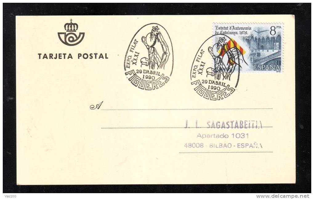 PHILATELIC EXPOSITION, EMA, CACHET ON POSTCARD, 1990, ESPANA - Marques De Censures Nationalistes