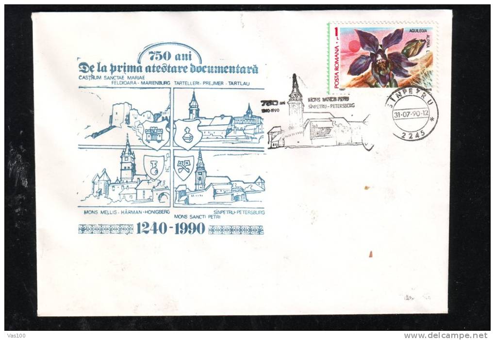MOUNTAIN, CACHET ON COVER, ORCHID STAMP, 1990, SINPETRU,ROMANIA - Poststempel (Marcophilie)