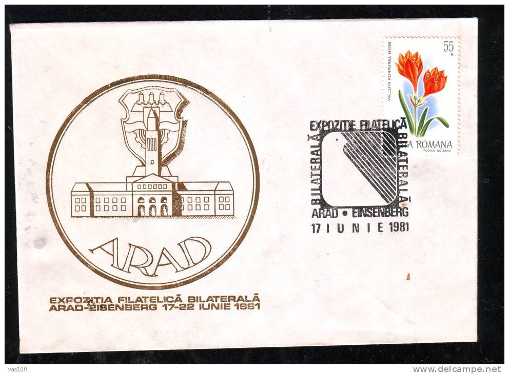 FLOWER, TULIP, PHILATELIC EXPOSITION, CACHET ON COVER, 1981, ARAD,ROMANIA - Postmark Collection