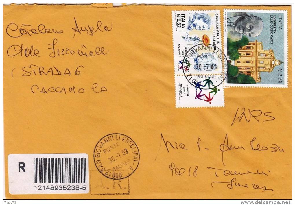 COMMEMORATIVI   /  Cover _ Lettera  Raccomandata - 2001-10: Storia Postale