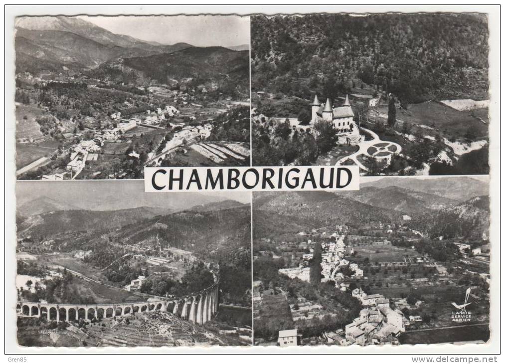 CPSM MULTIVUES EN AVION AU DESSUS DE CHAMBORIGAUD, VUE GENERALE AERIENNE, LE CHATEAU DE MONTJOYE, LE VIADUC, GARD 30 - Chamborigaud