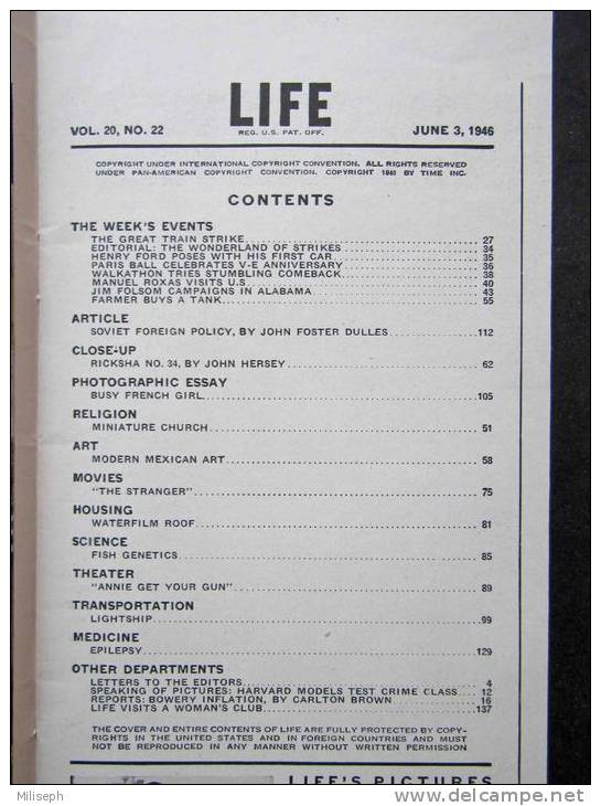 Magazine LIFE - JUNE 3 , 1946      (2973) - Nouvelles/ Affaires Courantes
