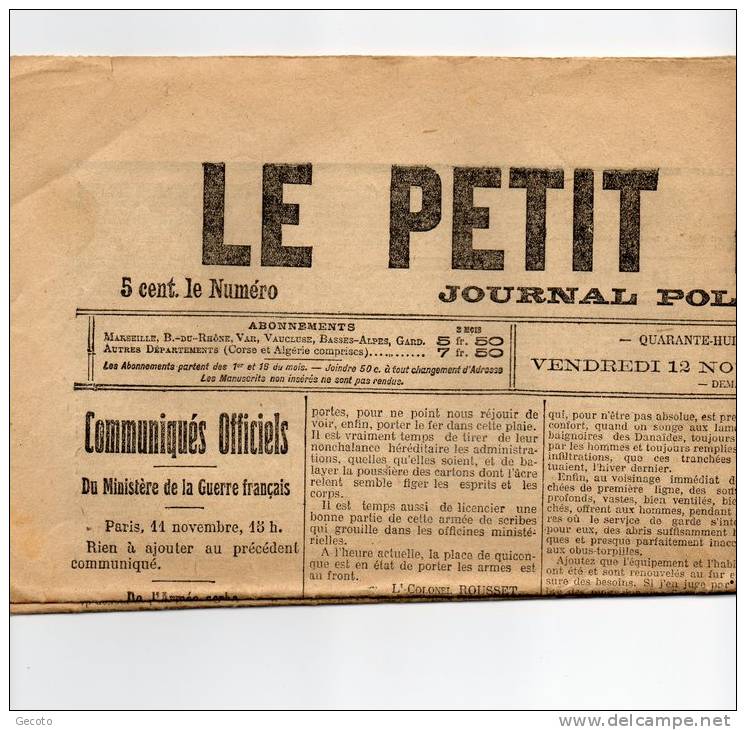 Vendredi 12 Novembre 1915 - Le Petit Marseillais