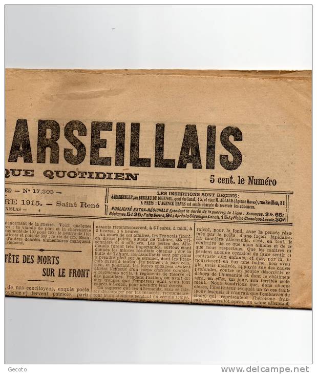 Vendredi 12 Novembre 1915 - Le Petit Marseillais