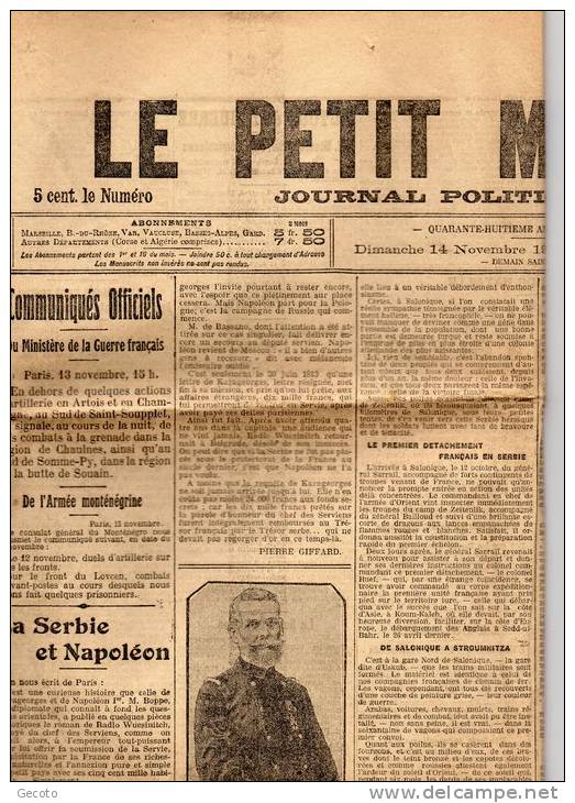 Dimanche 14   Novembre 1915 - Le Petit Marseillais