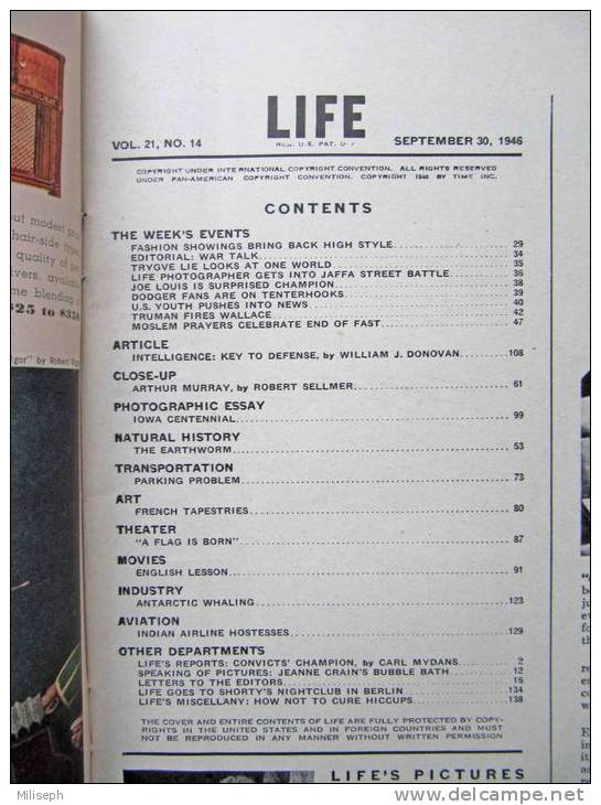 Magazine LIFE - SEPTEMBER 30 , 1946      (2975) - Nouvelles/ Affaires Courantes