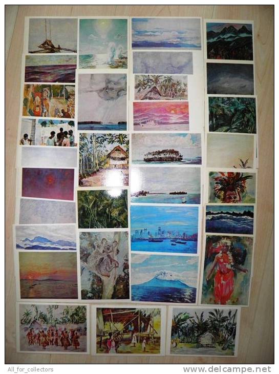 32 Postcards In Folder From USSR Russia, Oceania Coasts Lanscapes Art Painting - 5 - 99 Postcards