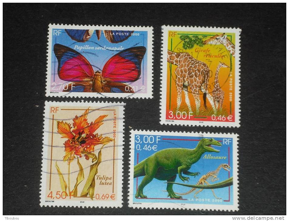 LOT OBLITERE FRANCE YT 3332 A 3335 - PAPILLON GIRAFE DINOSAURE TULIPE - FAUNE FLORE PREHISTOIRE - - Usati