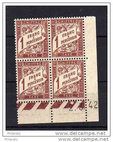 Taxe Banderolle : N° 40A Neuf * - Bloc De 4 Coin Daté 2.3.42 - Cote 15€ - Segnatasse