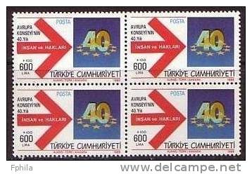 1989 TURKEY THE 40TH ANNIVERSARY OF EUROPEAN COUNCIL BLOCK OF 4 MNH ** - Europese Instellingen