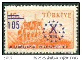 1959 TURKEY SURCHARGED COMMEMORATIVE STAMP FOR THE 10TH ANNIVERSARY OF THE COUNCIL OF EUROPE MNH ** - Europese Instellingen