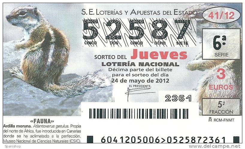 Spain Lottery Ticket Animal Fauna Butterfly Squirrel  " Ardilla Moruna " - Billetes De Lotería