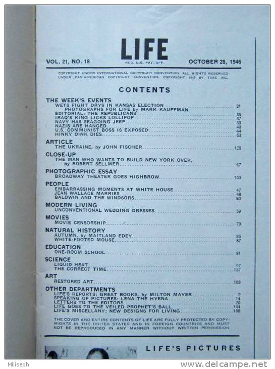 Magazine LIFE - OCTOBER 28  , 1946          (2978) - Nouvelles/ Affaires Courantes