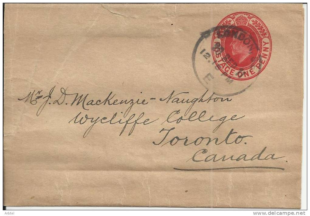 INGLATERRA LONDON A CANADA FAJA PRENSA CON SELLO IMPRESO 1911 - Lettres & Documents