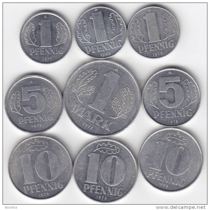 @Y@   Duitsland  DDR   Lot  9 Munten / 9 Coins - Sonstige & Ohne Zuordnung