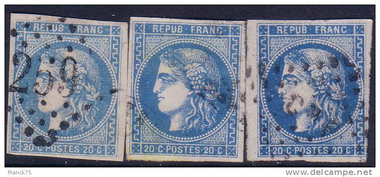 3 Nuances Du 20c Bordeaux N° 46B (bleu Clair+bleu+bleu Foncé, Cote +120€) - 1870 Emission De Bordeaux