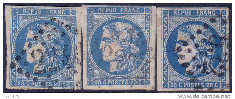 3 Nuances Du 20c Bordeaux N° 46B (bleu Clair+bleu+bleu Foncé, Cote +120€) - 1870 Emission De Bordeaux
