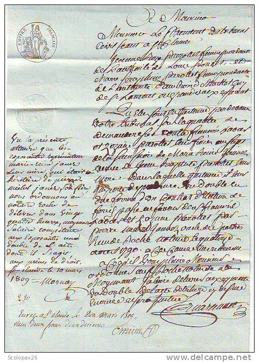 Manuscrit Reçu Quittance Saint Claude Jura Du 10 Mars 1809 - Manuscrits