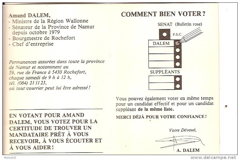 CALENDRIER 1988-ELECTION SENATEUR AMAND DALEM-BOURGMESTRE DE ROCHEFORT-politique-PSC-P ROVINCE DE NAMUR - Partidos Politicos & Elecciones