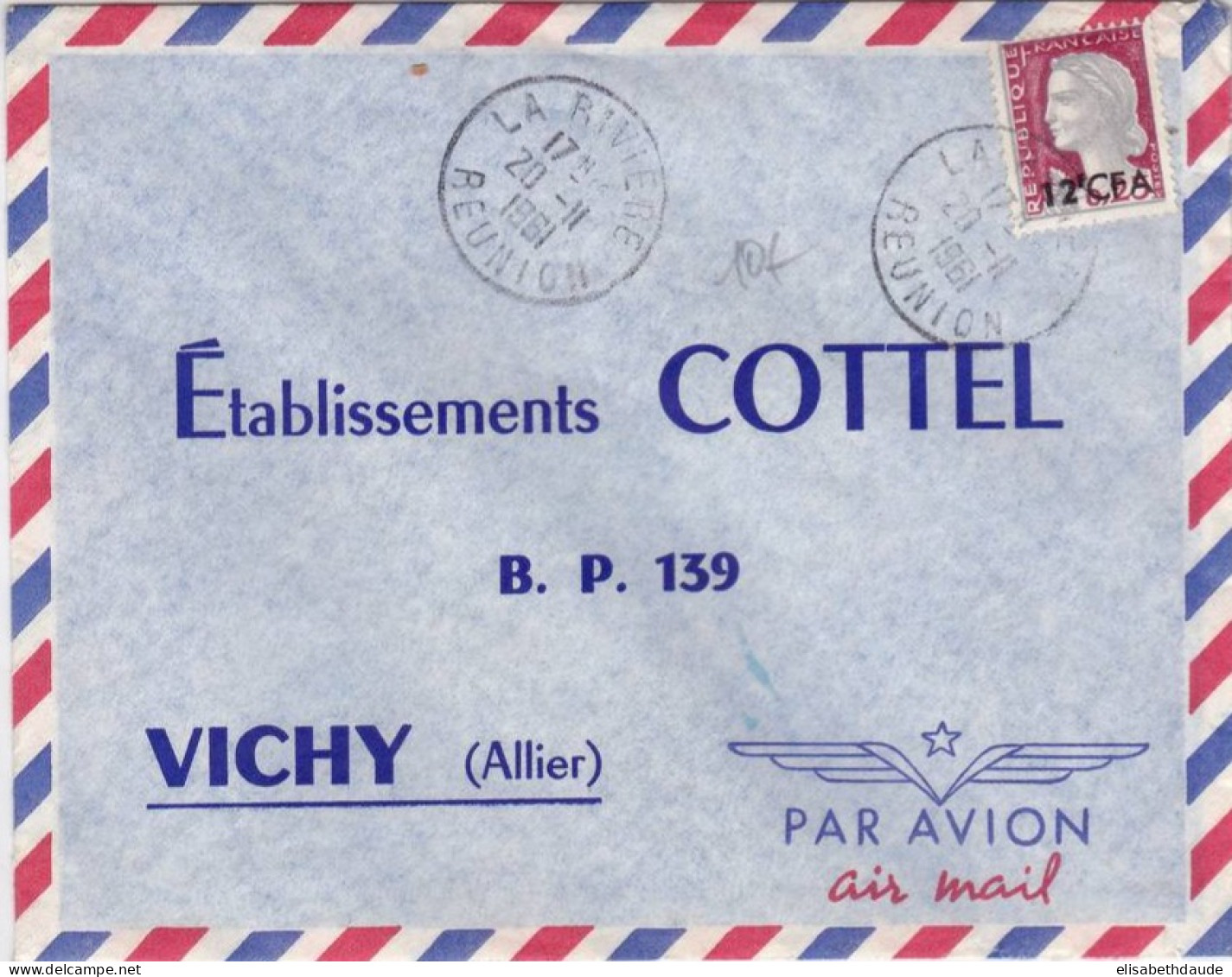 REUNION (CFA)  - 1961 - ENVELOPPE Par AVION De LA RIVIERE - DECARIS - Briefe U. Dokumente