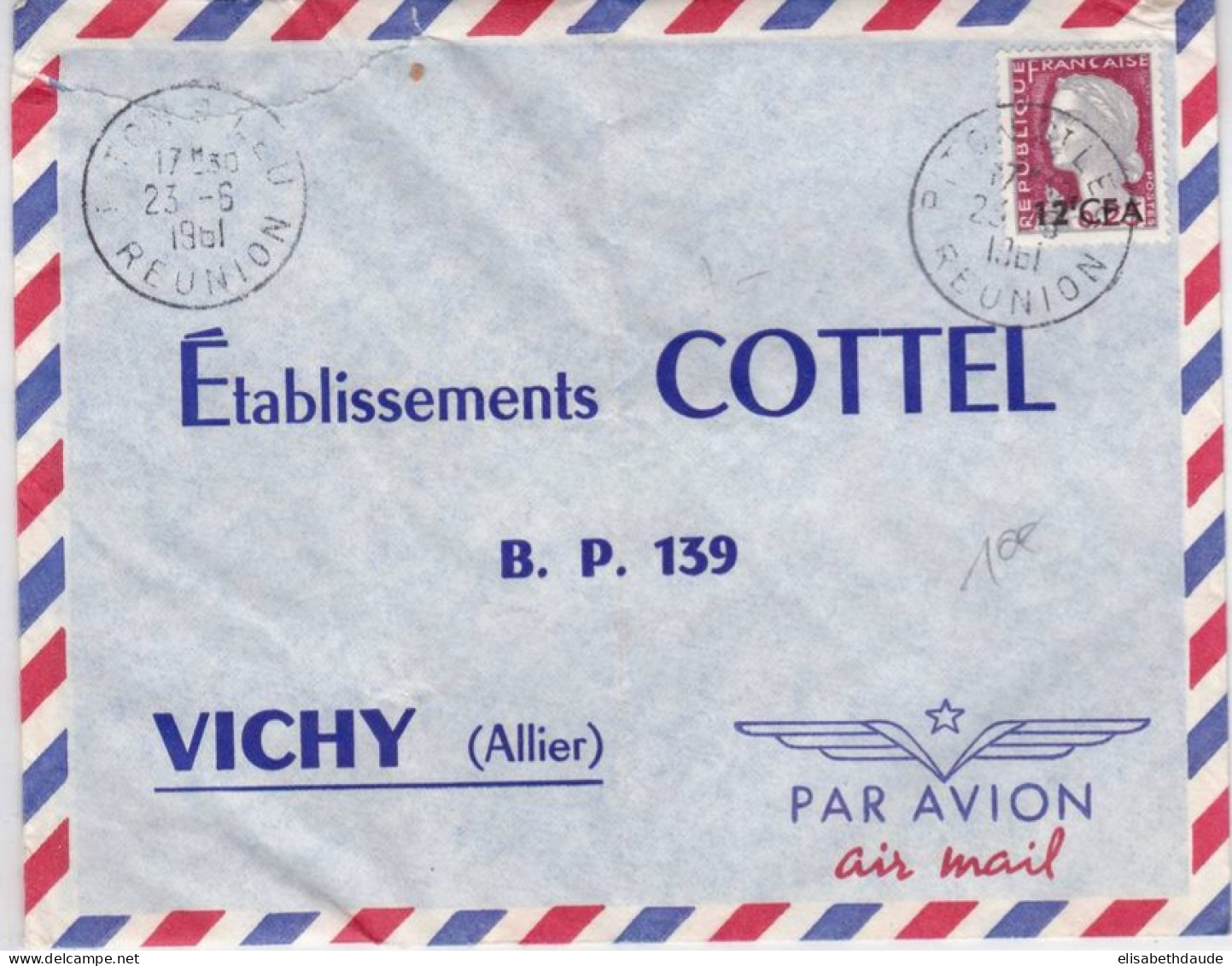 REUNION (CFA)  - 1961 - ENVELOPPE Par AVION De PITON ST LEU - DECARIS - Brieven En Documenten