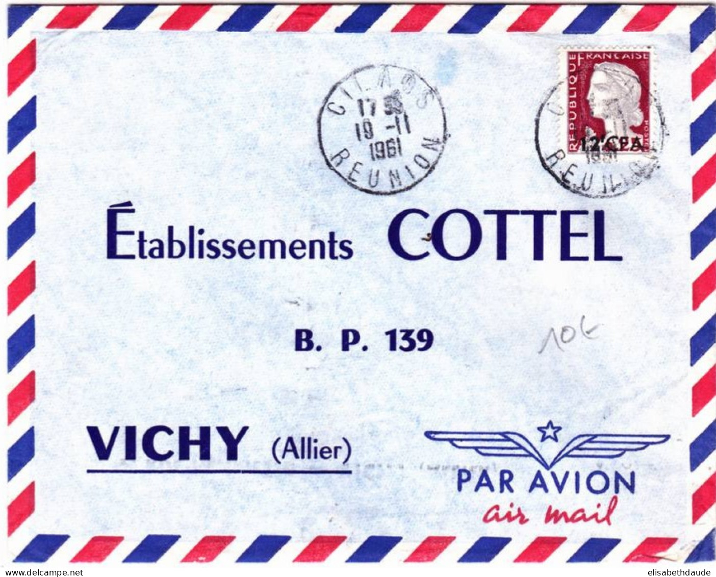 REUNION (CFA)  - 1961 - ENVELOPPE Par AVION De CILAOS - DECARIS - Brieven En Documenten